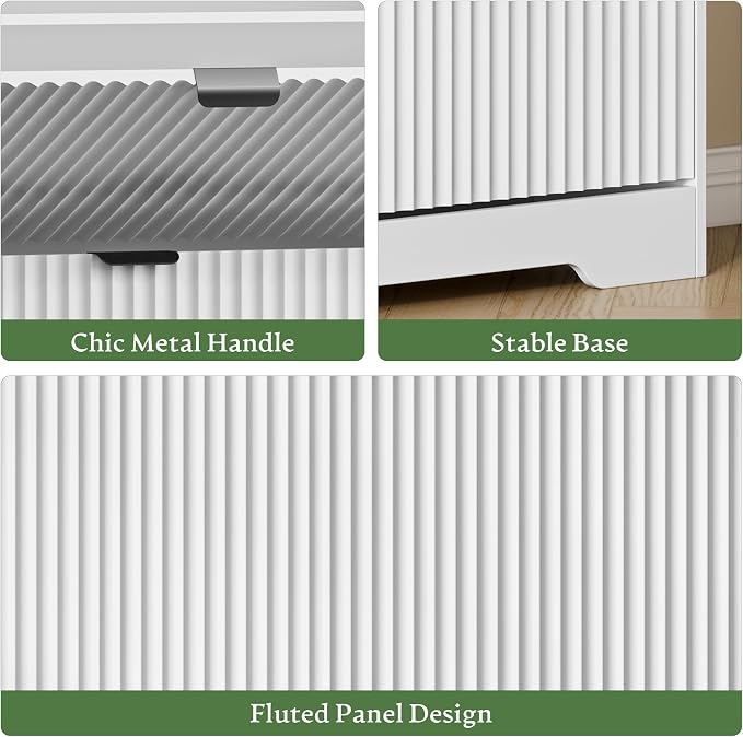 Xixini Shoe Storage Cabinet for Entryway with 6 Flip Drawers, Hidden Slim Wood Shoe Organizer with Modern Fluted Panel, Freestanding Narrow Shoe Rack for Front Door Entrance, Hallway, Foyer, White