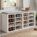 Shoe Rack Bench, Shoe Storage Bench with Cushion, Shoe Organizer 16 Cubbies for Entryway Hallway Bedroom Living Room, Holds Up to 400lbs