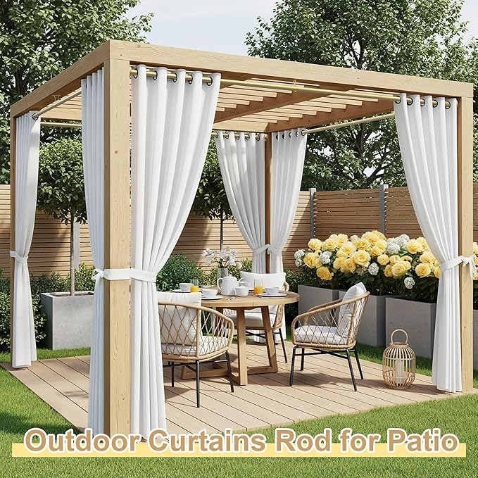 Gold Tension Curtain Rod 41-166In(4-14Ft), Extra Long Outdoor Curtain Rod No Drilling for Window or Bathroom Patio, Adjustable Spring Shower Rod,Rod Diameter 1.26In-One-bond stretching