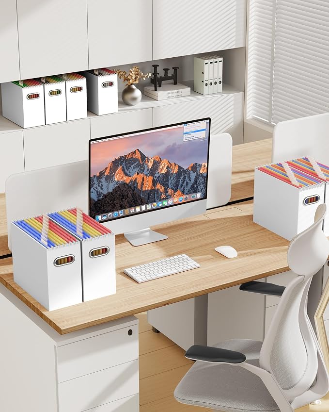 Oterri Cardboard File Organizer Box for Hanging File Folders Letter Size,File Box for Computer Desk,File Cabinet,Working Home,Office,Classroom (Black+White, Letter Size - 4 Packs)