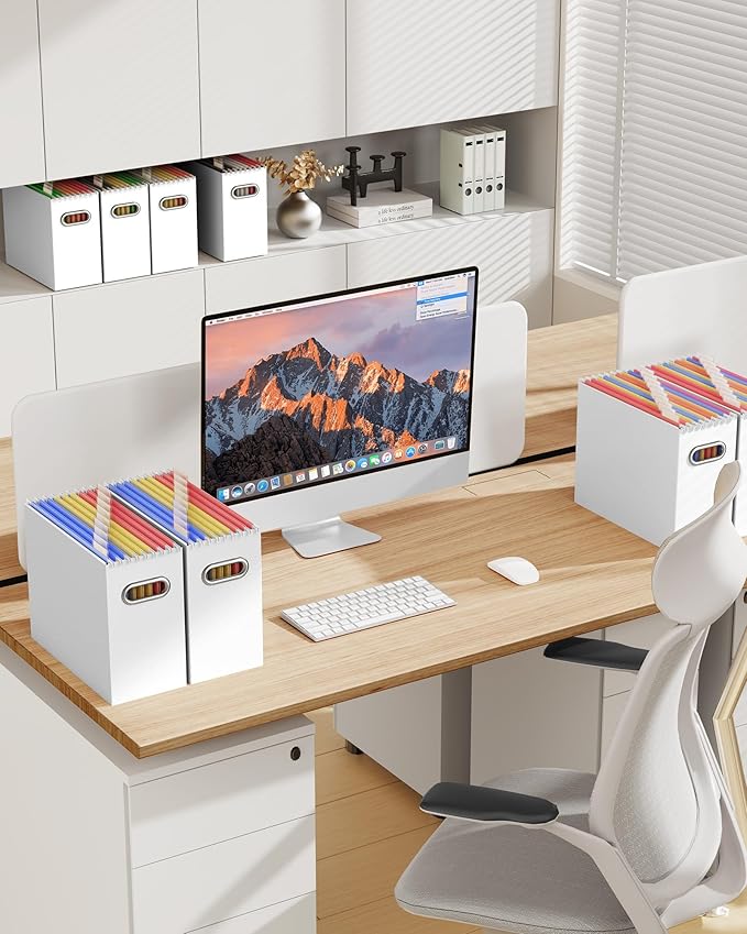 Oterri Cardboard File Organizer Box for Hanging File Folders Letter Size,File Box for Computer Desk,File Cabinet,Working Home,Office,Classroom (White, Letter Size - 6 Packs)