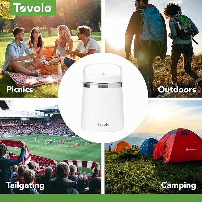Tovolo Insulated Food Container 2 Quart Food Traveler Thermos for Hot Food and Cold Food Stainless Steel Double Wall Vacuum Insulated Spill Proof Airtight Lid Dishwasher Safe BPA Free White