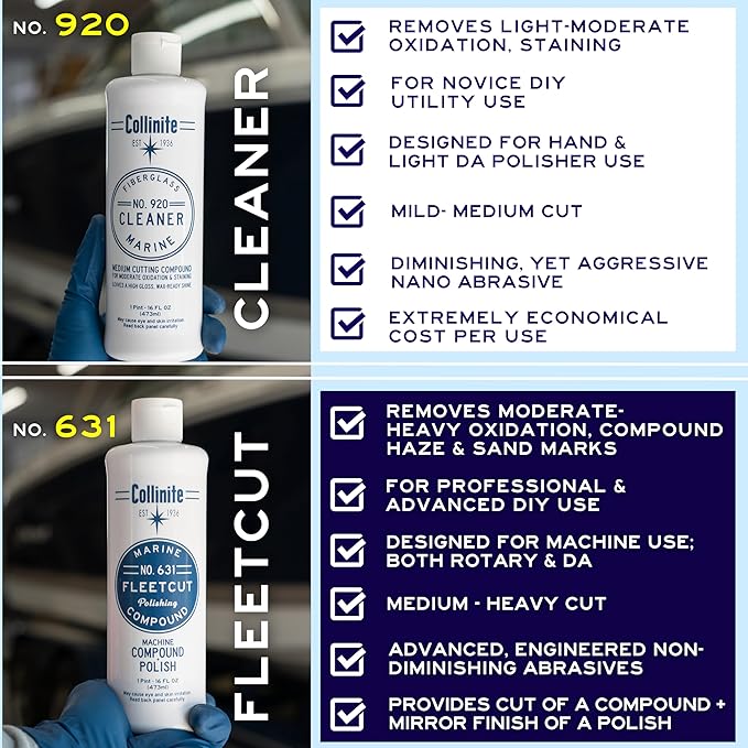 COLLINITE 920 Cleaner-Marine/RV Stain, Water Spot & Oxidation Remover. Easy to Use Heavy Duty Cleaning Compound Restores Shine/Enhances Look. Preps Surface Fast for Wax Protection. (16 fl oz)