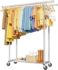Sakugi Mobile Double Rod Clothes Rack, Freestanding Garment Organizer with Medium Load Capacity and Bottom Storage Shelf for Home Use,Silver