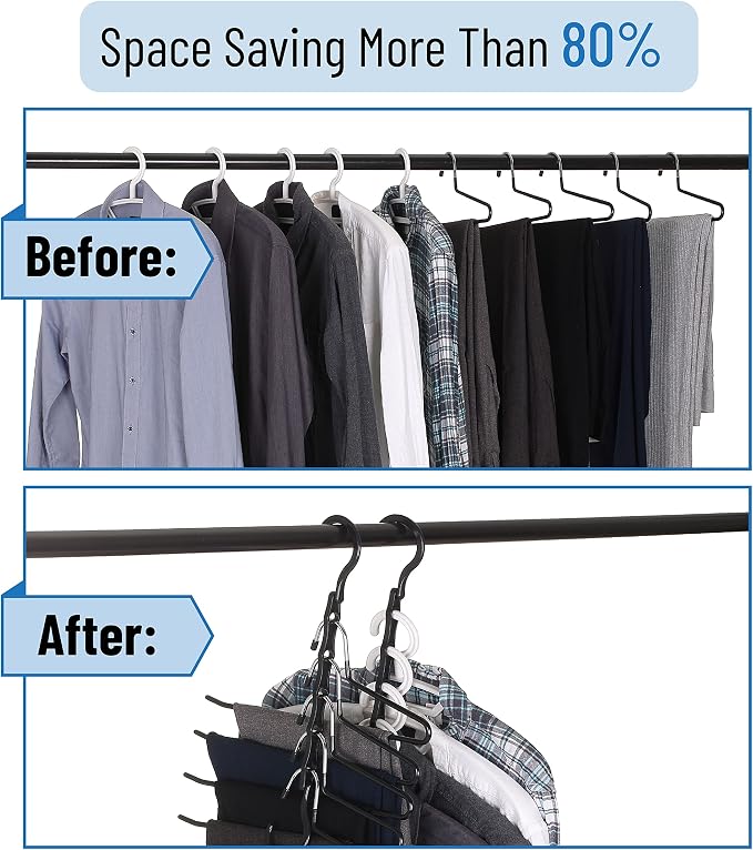 Mr. Pen- Space Saving Hangers, 8 pcs, 360° Rotating Hooks | Magic Cascading Hanger Organizer with 5 Enclosed Slots, Closet Organizers and Storage for Clothes