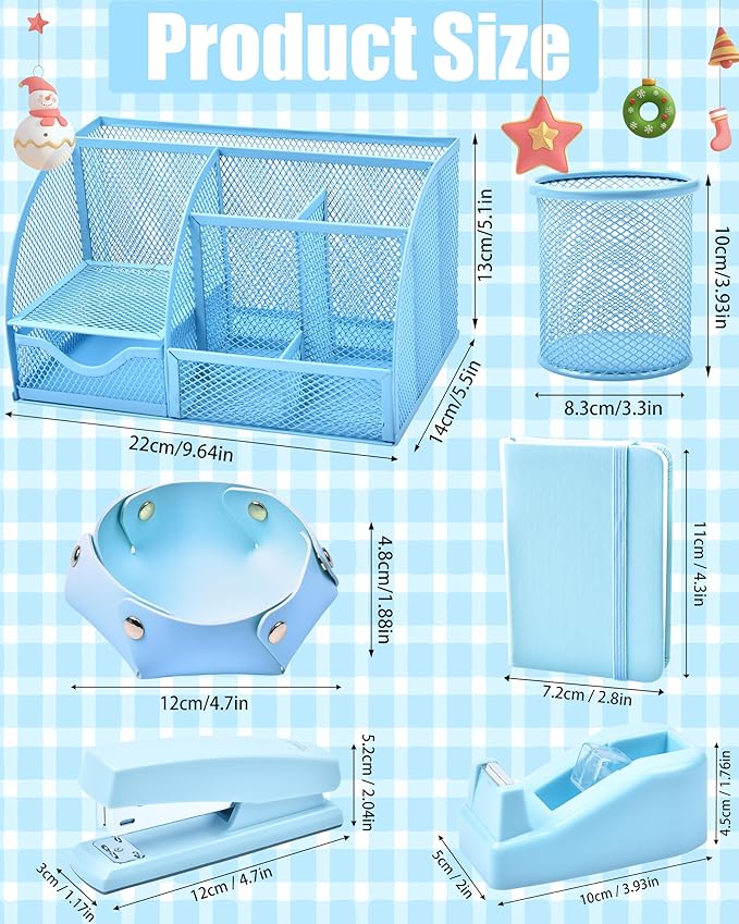 Blue Desk Accessories, 26Pcs Office Supplies and Desk Organizers, with Tape Dispenser, Stapler, Staple Remover, Ect, Gift Box Packaging