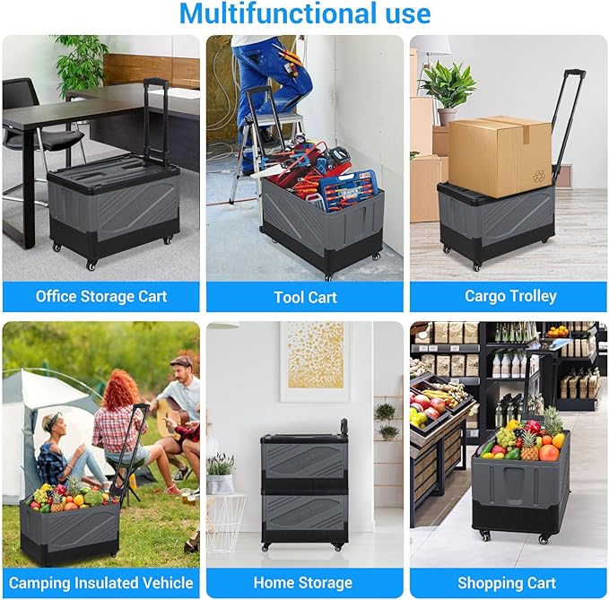 XCBYT Storage Bins with Wheels - Rolling Carts with Wheels for Closet Organizers and Storage Foldable Rolling Cart for Teachers Rolling Crate Collapsible Shopping Cart Black