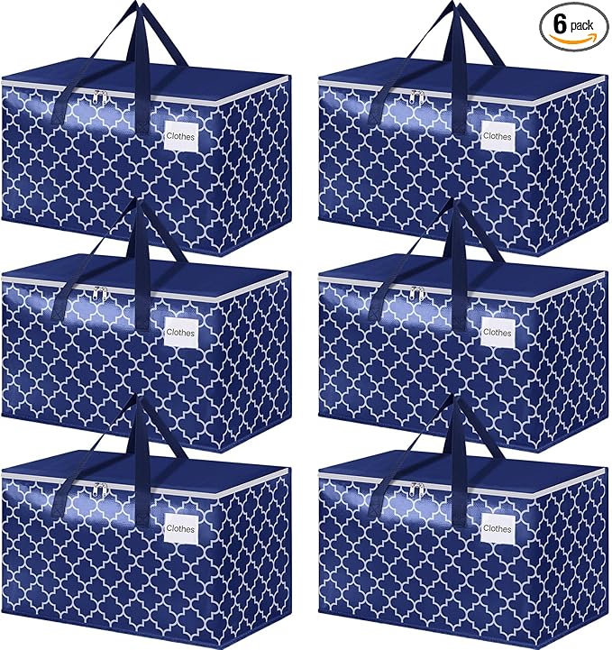 Fabspace Moving Bags, Extra Large Moving Supplies, Heavy Duty Storage Bags, Packing Bags with Reinforced Zippers & Handles, Collapsible Packing Boxes, Storage Totes for Moving, Packing, 100L, 6 Packs