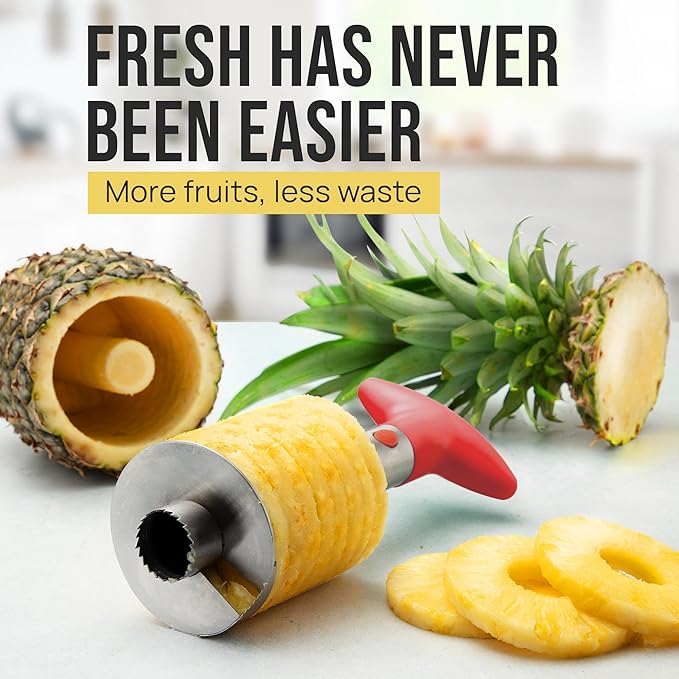 Zulay Kitchen Stainless Steel Pineapple Corer & Slicer – Heavy Duty Pineapple Cutter & Eye Removal Tool – Effortless Core Remover Tool with Sharp Reinforced Blade & Ergonomic Handle - Red