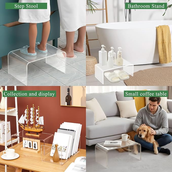 RattanView 2 Pcs 18 Inch Large Acrylic Risers Display Stands 8 mm Thick Acrylic Shelf Riser Showcase for Monitors Large Scale Figurines Trophy Shoe Stores Commercial Use (Clear)