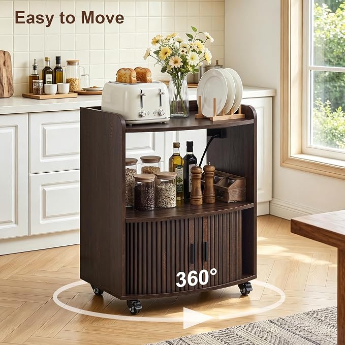 Bifins Coffee Bar Cart for Home, 3 Tier Rolling Serving Carts with Wheels | Coffee Cart with Removable Metal Brackets and Sliding Doors,Mobile Liquor Sideboard Cabinet for Home Bar, Kitchen