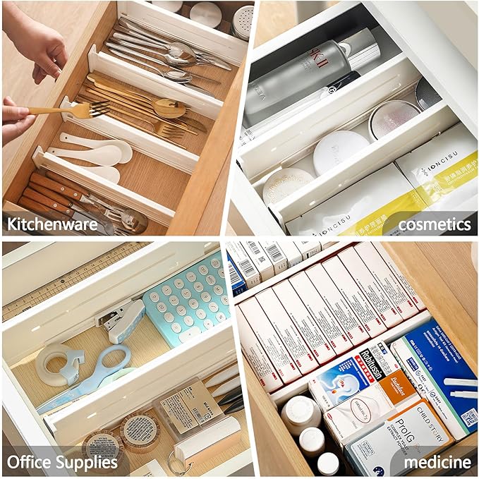 6 Pack Adjustable Drawer Organizer Dividers for Wardrobe, Baby Clothes, Cosmetics & Toiletries – Expandable Storage Solution for Drawers
