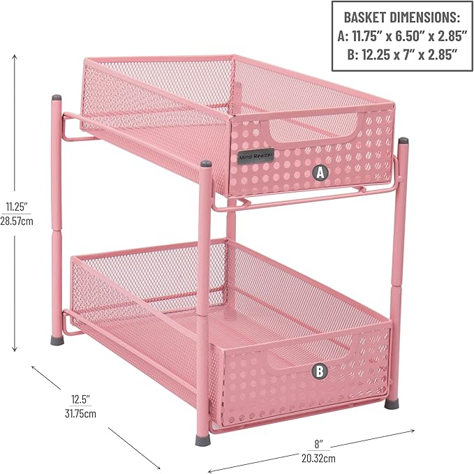 Mind Reader Accessory Organizer, Supply Storage, Desktop, Crafts, Office, Metal Mesh, Pink