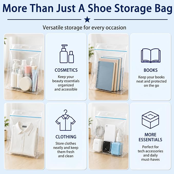 Waterproof Shoe Bags for Travel Packing Storage | Smellproof, Travel Essentials, Multi Purpose, Extra Thick Plastic