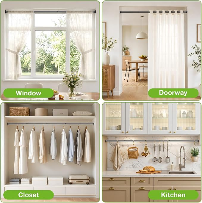 1Pcs Spring Tension Curtain Rod, Shower Curtain Rod 31-76 Inch, Spring Loaded Curtain Rod No Drilling, Adjustable 7/8" Diameter Tension Rod for Windows Bedroom Bathroom Doorway Closet, Black