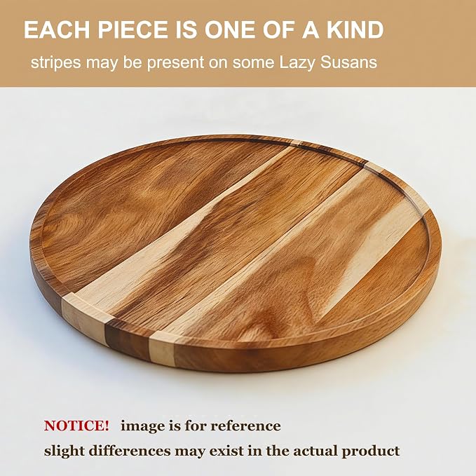 10-inch Acacia Wood Lazy Susan Organizers,Lazy Susan Turntable for Cabinet