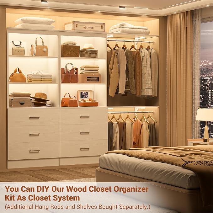 Aheaplus 23.6" Closet Drawers System, Wood Closet Organizer System with 3 Drawers, Modular Small Walk-in Closets Storage Unit, White (23.6" L x 13.8" W x 71" H)