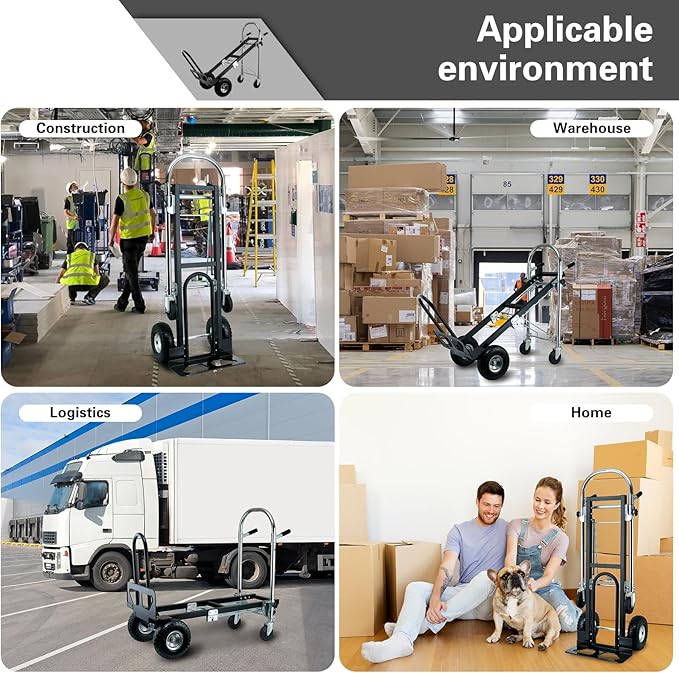 3 in 1 Folding Industrial Convertible Hand Truck,1000 LBS Capacity Aluminum Dolly,Heavy Duty Hand Truck Dolly Cart with Stair Climbing Wheels and Dual Handles for Transport,Moving (Black)