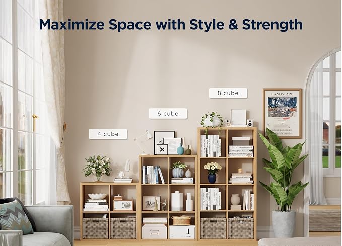 6 Cube Storage Organizer, 2x3 Cube Bookshelf, Cubby Storage Shelf, Wooden Organizer Shelf with Thickened Boards, for Closet Bedroom Home Office Living Room, 36.93" L x 9.37" W x 25.12" H, Natural-Oak
