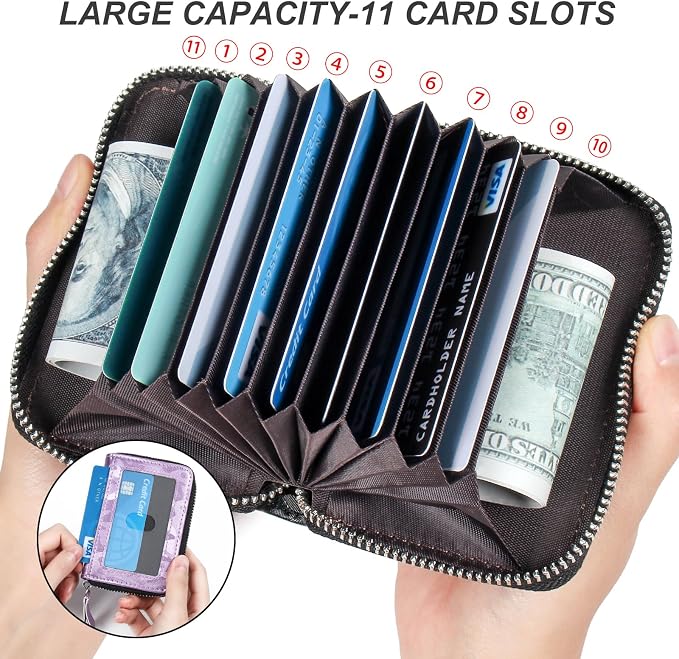 Credit Card Wallet, RFID Card Case Wallet, Zipper Card Cases Holder for Men Women, RFID Blocking, KeyChain Wallet, Compact Size Card Organizer Case for Women