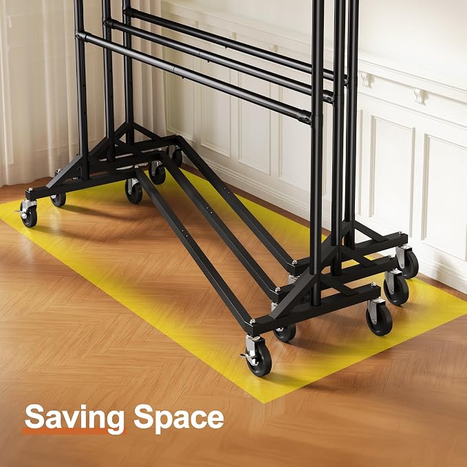 HOKEEPER Z Rack for Clothing Heavy Duty Clothes Rack Hold 550 LBS Commercial Garment Rack with Wheels Rolling Portable Z Base Rack for Bedroom, Laundry Room, Black, 22.8"D x 62.6"W x 87.8"H, 2 Packs