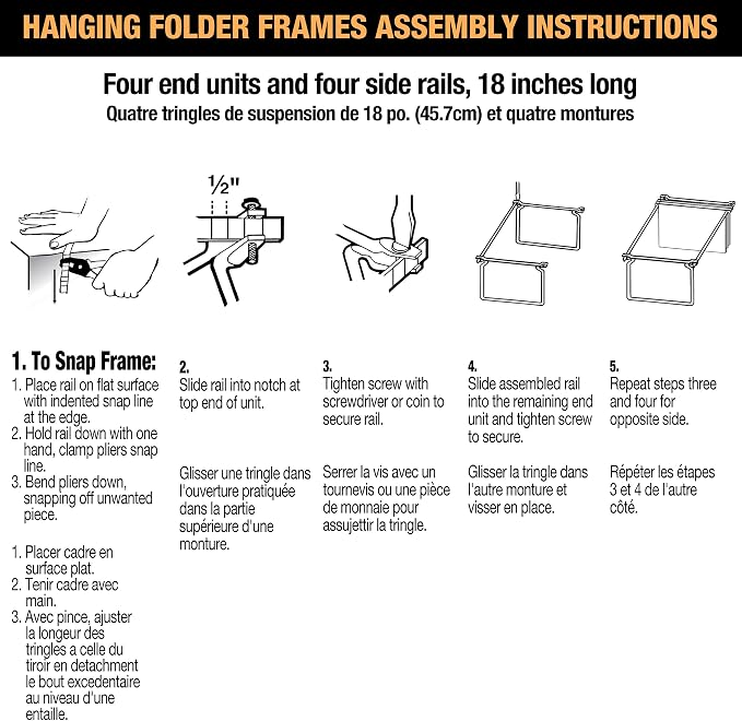 Officemate Hanging File Frame, Letter Size (Fits 24″–27″), Adjustable Heavy-Duty Steel File Drawer Organizer for Desks, Cabinets & Shelves (91964)