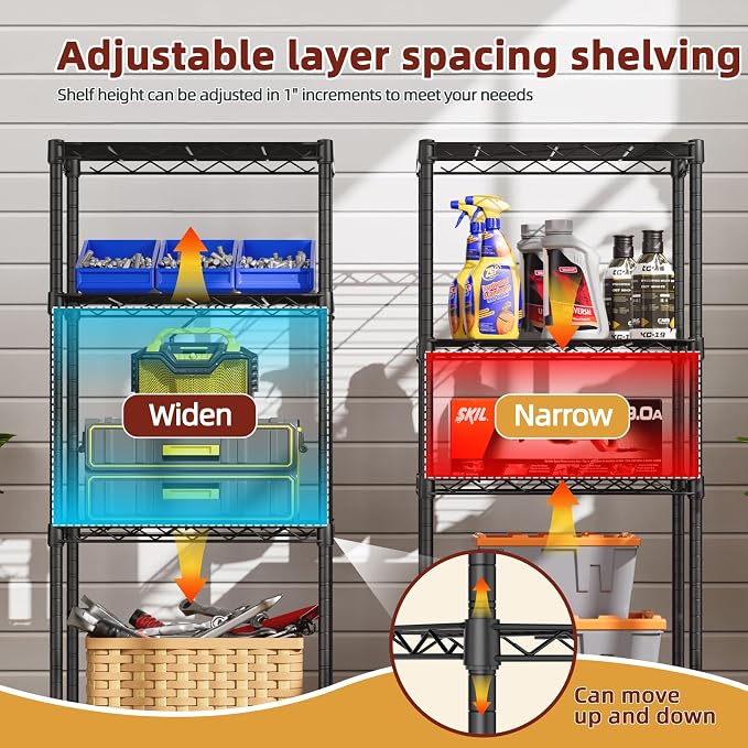 SINGAYE Small Wire 4 Adjustable Shelves Pantry Metal Shelf Floor Organizer | Armoire Adjustable Floor Kitchen Narrow Organizer Rack Shelving Short Square Stackable Standing Storage Tier Under Unit