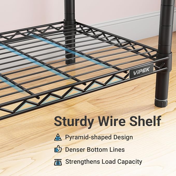 VIPEK V5 Heavy Duty Clothes Rack, Portable Closet Wardrobe with 4 Hanging Rods & 8 Shelves, Freestanding Adjustable Garment Rack for Bedroom, Walk-in Closet, 890 lbs Capacity, Black, 68.9" L
