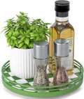 Premium Rubber Wood Lazy Susan Turntable, Green White Checkerboard Decorative Serving Tray, Hand-Welded Metal Railing, Stable Rotating Organizer for Dining Table, Kitchen Counter, Coffee Table Decor