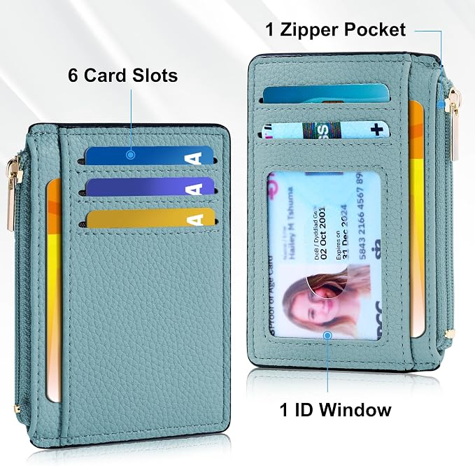 Tipmile Womens Credit Card Holder Wallet, Small Slim RFID Blocking Sleeve | Mini Tiny Cute ID Case, Minimalist Zipper Pocket Wallet, Thin Coin Purse, Mothers Gift