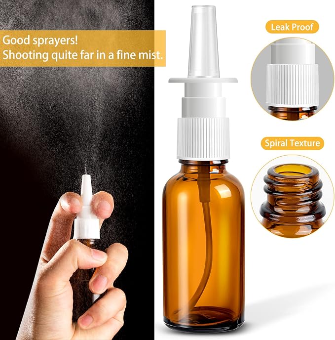 40 Pcs Nasal Spray Bottle Empty, Brown Glass Refillable Fine Mist Nasal Spray Bottles with 8 Funnels and 8 Labels (30ML/1oz)