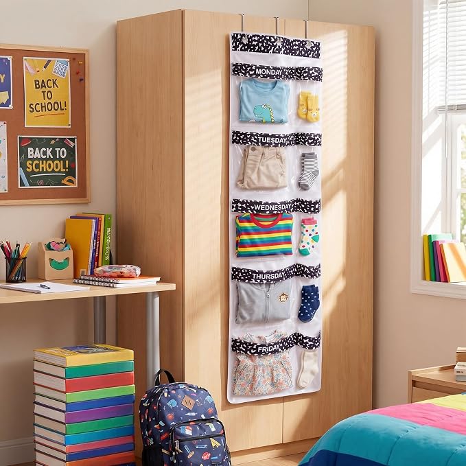 Back to School Weekly Clothes Organizer Notebook Design Decor | 5 Shelf, Hanging Closet Storage, Days of The Week Clothes Organizer, Oxford Fabric, Weekly Outfit Planner, Bedroom Dorm
