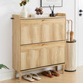 BERRYMERRY 31.5" Fluted Shoe Storage Cabinet for Entryway, 2 Flip Drawers Narrow Shoe Organizer for Hallway, Living Room