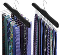 TOPIA HANGER Tie Rack Hanger for Closet 2 Packs, Wooden Tie Organizer for Men with 24 Folding Hooks, Space Saving Necktie Holder for Storage and Display Bra, Tank Top, Camisole (Black) - CT14B-2