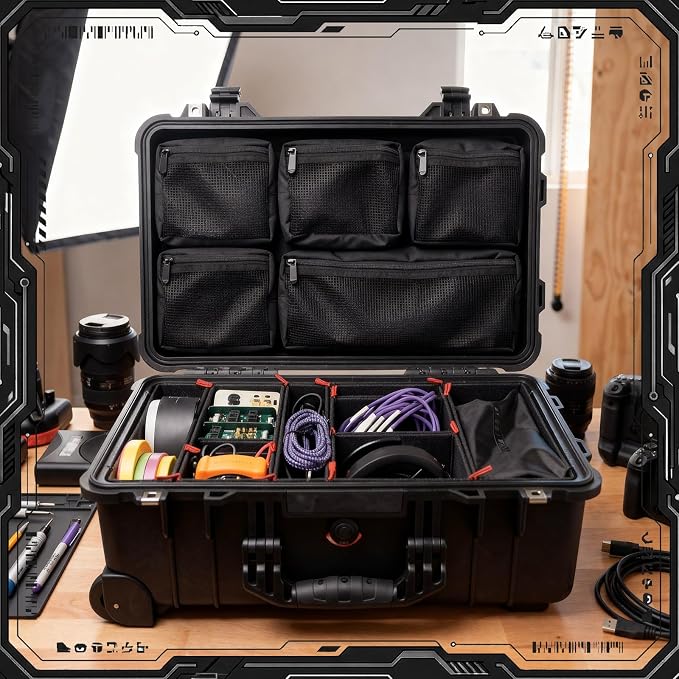 Thinkday Mesh Lid Organizer Include 5 Nylon Removable Pockets 1 Hook and Loop Strap and 6 Screws Fits Camera Case, Diving Dry Boxes, Hard Cases & Toolboxes