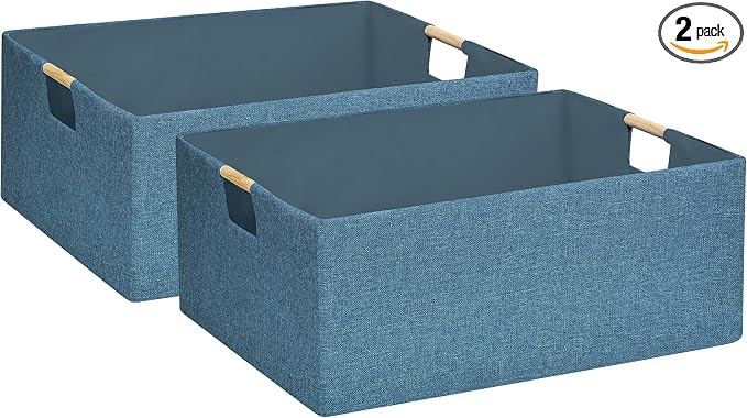 Foldable Storage Box with Handles | 16.9 Inch Collapsible Organizer for Clothes, Toys, Makeup | Sturdy Cardboard Frame & Washable Fabric | Space-Saving Home Decor 2Pack