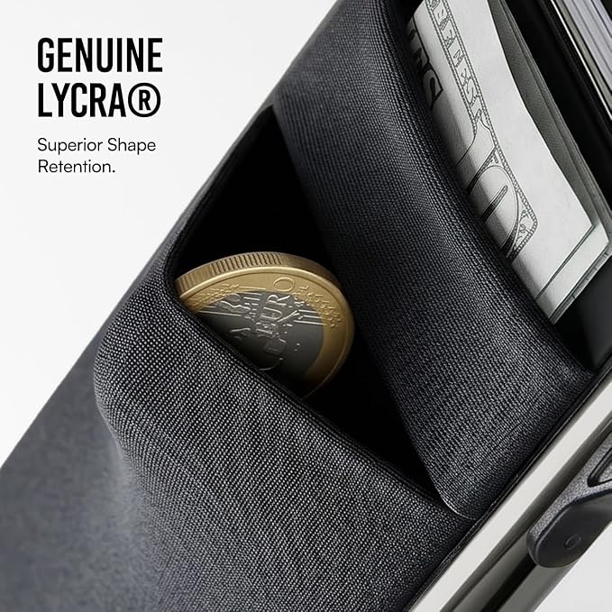 Bauhaus Slim Wallet for Men Pop-Up Card Holder | Ultra-Thin RFID NFC Blocking Automatic Ejector | Lycra Elastic Pocket Holds 7 Cards + ID + AirTag + Cash | Gift for Men Black and Gunmetal