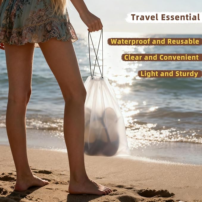 100 Pack Frosted Shoe Bags for Travel, 11.8" x 15.7" Travel Shoe Bags for Storage and Packing, Waterproof Drawstring Shoe Bag for Traveling, Bulk Travel Essentials for Men and Women