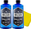 Milsek Stainless Steel Cleaner - Multipurpose Cleaning Supplies for Home and Kitchen Appliances, Sink, Stovetop, Dishwasher, Microwaves and Refrigerators - 12 Fl Oz (Pack of 2) with Microfiber Towel | Two bottles of stainless steel cleaner with microfi...