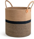 CHICVITA Large Wicker Storage Basket with Leather Handles, 16" x 16", Black | Decorative Woven Basket for Toys, Shoes, Blankets & Laundry Storage, Living Room & Bedroom Organizer, Indoor Plant Basket