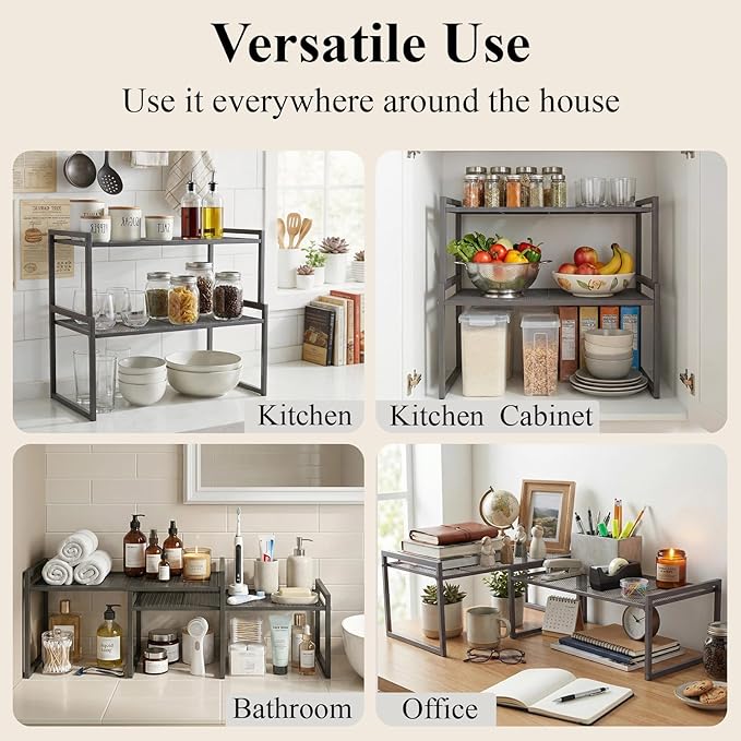 Set of 2 Cabinet Organizers 12.8''W 44 LBS Load Capacity Heavy Duty Kitchen Pantry Shelves Counter Countertop Storage Racks
