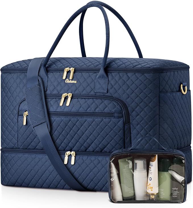 Travel Duffle Bag, Wide Open Large Weekender Bag for Women with Shoe Compartment, Carry on Overnight Bags with Toiletry Bag, Hospital Bag for Women Labor Delivery with Wet Pocket (Navy)