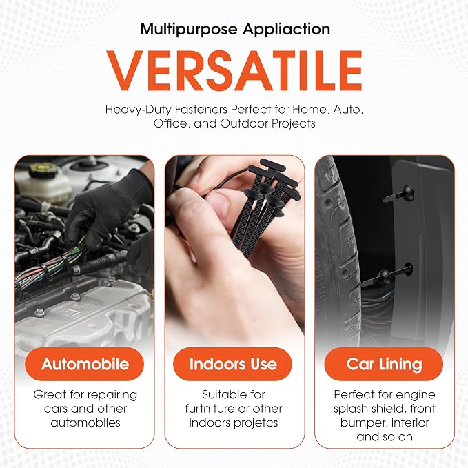 150 Pcs Nylon Universal Cable Tie Buckles — Heavy-Duty Zip Tie Buckle Clips with Pin & Button Design, Self-Locking, UV Resistant, Easy Install for Car Bumper, Fender & Auto Body Repair