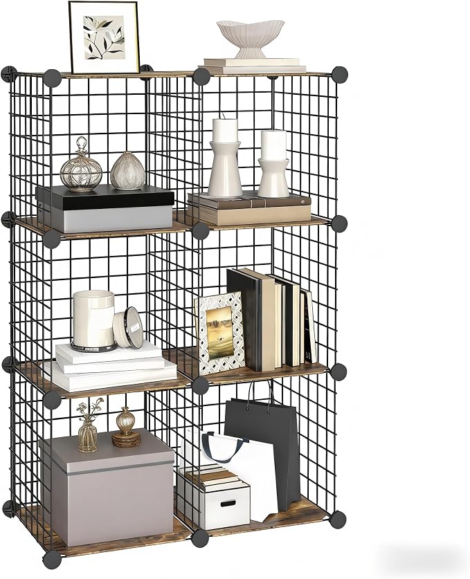HOOBRO Wire Cube Storage Organizer, 6-Cube Metal Storage Shelves, Modular Closet Organizer, DIY Closet Cabinet for Home, Living Room, Office, Rustic Brown and Black BF06CW01