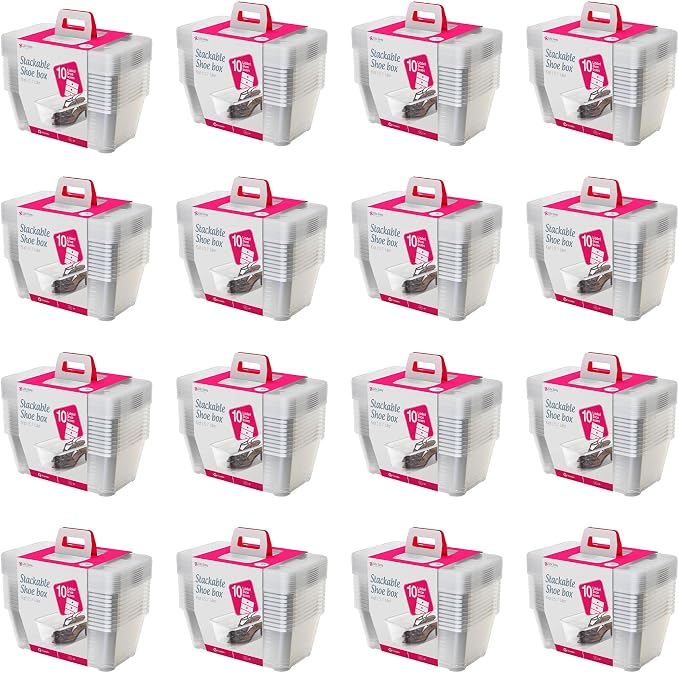 Life Story 6 Liter Shoe, Accessory, and Closet Plastic Storage Box Multi-Purpose Lidded Stacking Tote Containers, Clear (160 Pack)