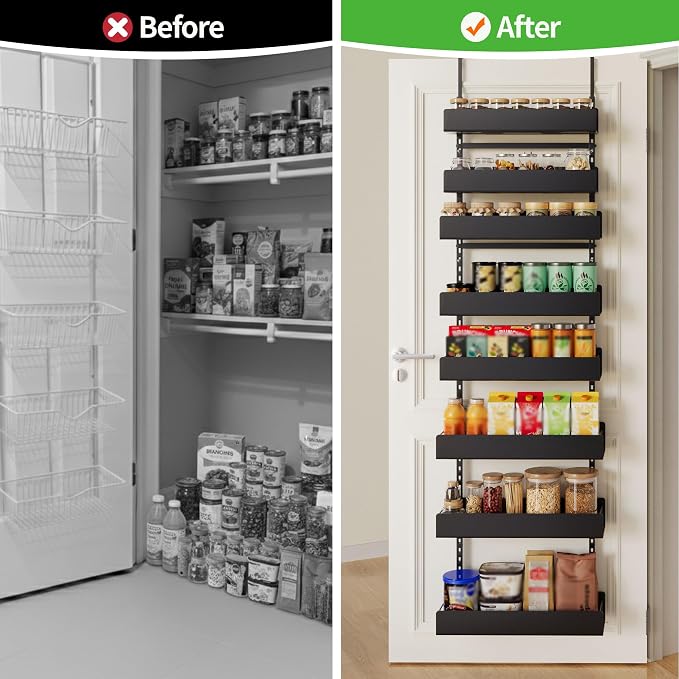 8-Tier Over Door Organizer, Sturdy Slim Hanging Spice Rack for Cabinet & Pantry, Black
