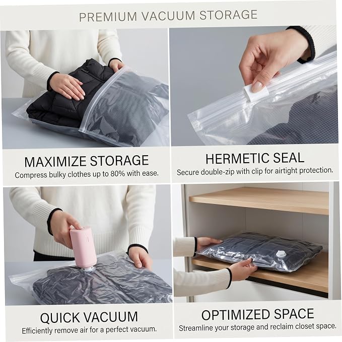 6PCS Vacuum Bags for Clothes, Thick Transparent Hanging Vacuum Storage Bags with Hangers for Suits, Dress, Jackets