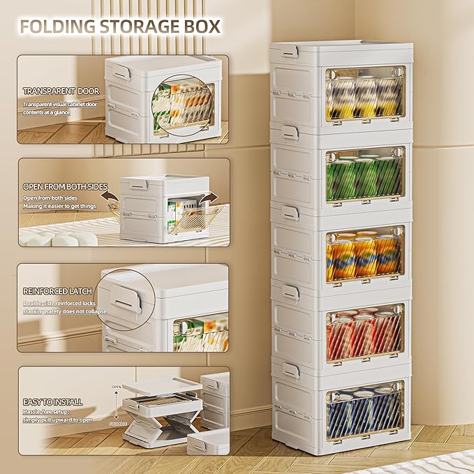 48 QT / 12 Gal Space Saver Foldable Cabinet Slim Profile, Double Transparent View Doors, Instant Pull-Up Frame for Apartments/Dorms