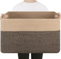 75L Large Cotton Rope Basket, Soft Toy Storage Bin for Nursery & Living Room, Decorative Blanket Basket for Bedroom, Baby-Safe Organizer for Pillows &Laundry, 22''×17''×12'', Brown & Black