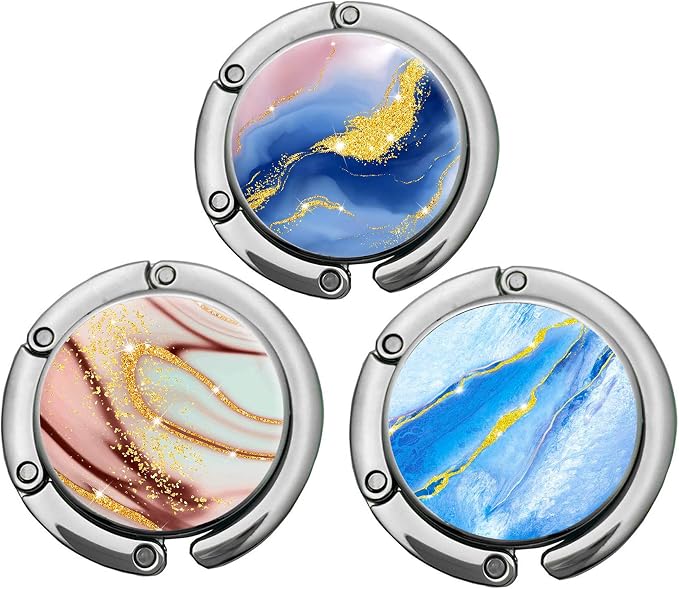 Bosketo Foldable Purse Hook Womens Bag Table Hanger Collection Desk Hooks for Purse (3pack Pretty Marble Hook-2)